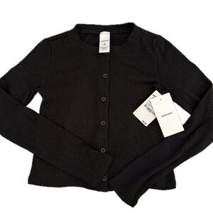 New! Nordstrom Girls Rib Crop Fitted Cardigan Sweater Black -  Small 7/8
